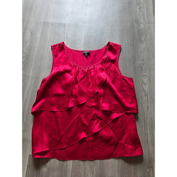 Talbots Womens 12P Sleeveless Red Ruffle Silk Blouse - Picture 2 of 10